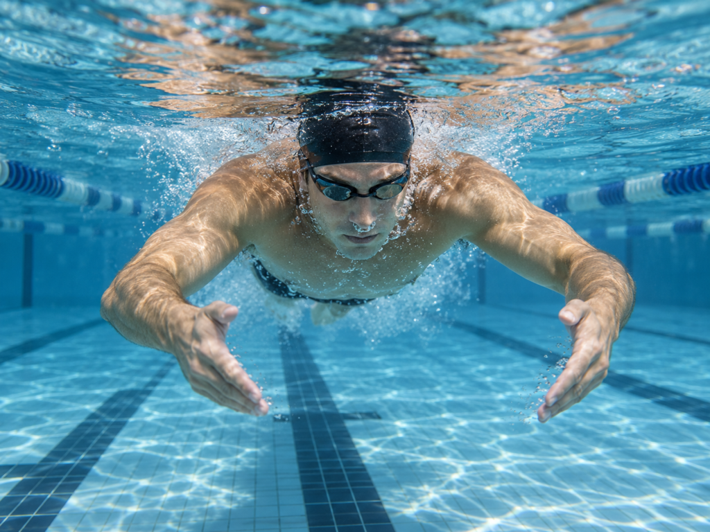 Swimmer practicing a front sculling drill to improve the freestyle catch